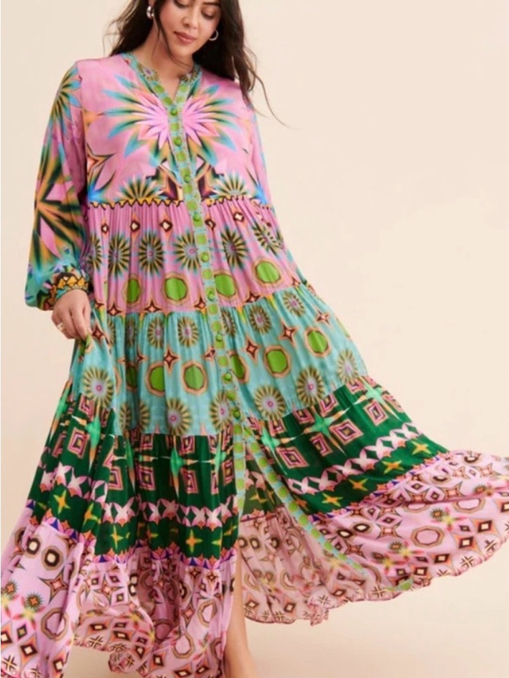 Anthropologie Seventh Heaven By Saddartha Bansal Mixed Print Maxi Dress 3X - Picture 11 of 14